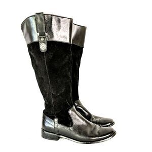 Anne Klein Akcalantha Riding Boot Black Leather Suede Women Size 8.5 Knee Tall